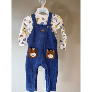 Baby Starters 12M Blue Corduroy Horse Overalls Long Sleeve Shirt Set